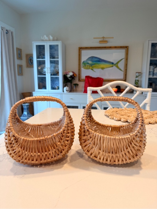 Other - Two Small Handwoven Natural Rattan Baskets with Handles